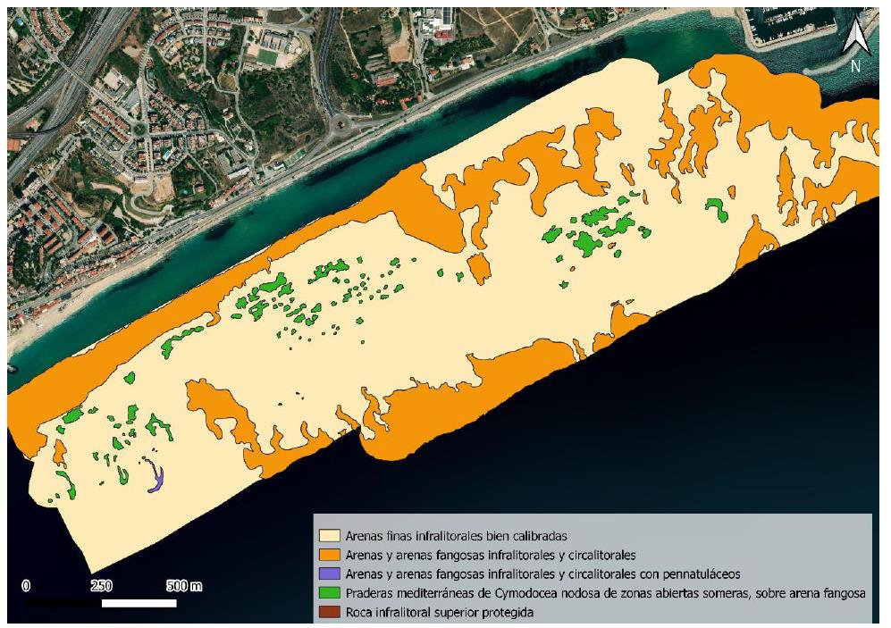 Marine habitat map with the Cymodocea nodosa meadows off Montgat