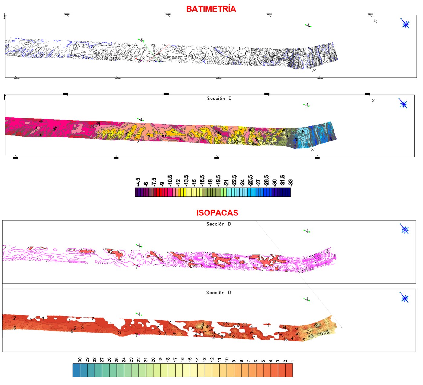 Seismic and bathymetric profiles of the Guayaquil access channel