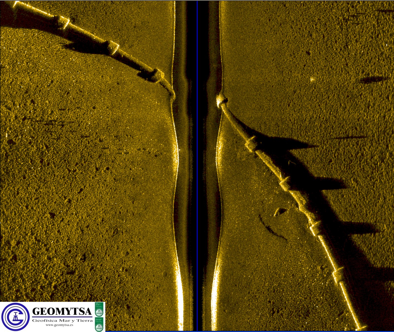 Sonar record of the pipelines of a submarine outfall